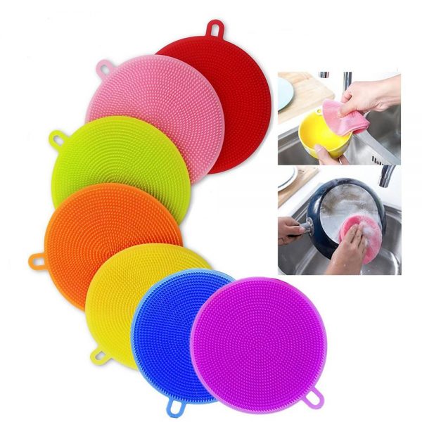 Multipurpose Silicone Antibacterial Washing Scrubber Pads - Pack of 5