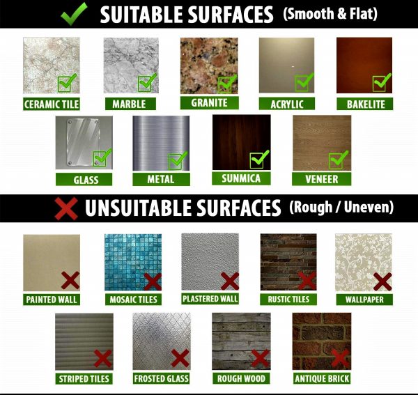 Suitable Surfaces for self adhesive Hooks & Hangers