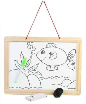 Double-sided Wooden Slate with Whiteboard & Blackboard (40 x 30 x 2 Cms)