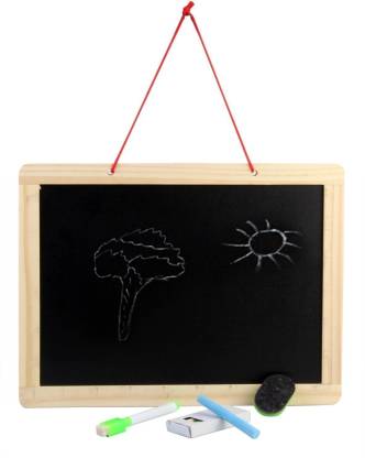 Double-sided Wooden Slate with Whiteboard & Blackboard (40 x 30 x 2 Cms)