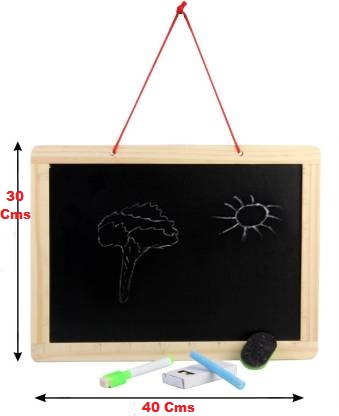Double-sided Wooden Slate with Whiteboard & Blackboard (40 x 30 x 2 Cms)
