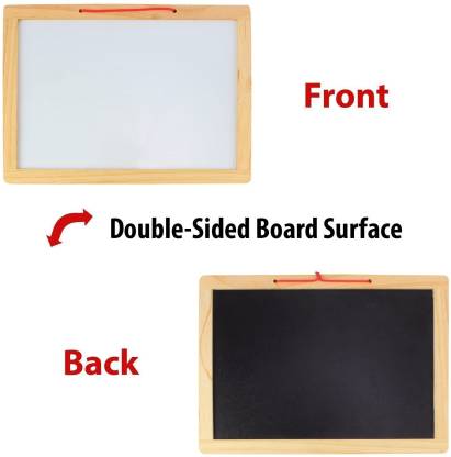 Double-sided Wooden Slate with Whiteboard & Blackboard (40 x 30 x 2 Cms)