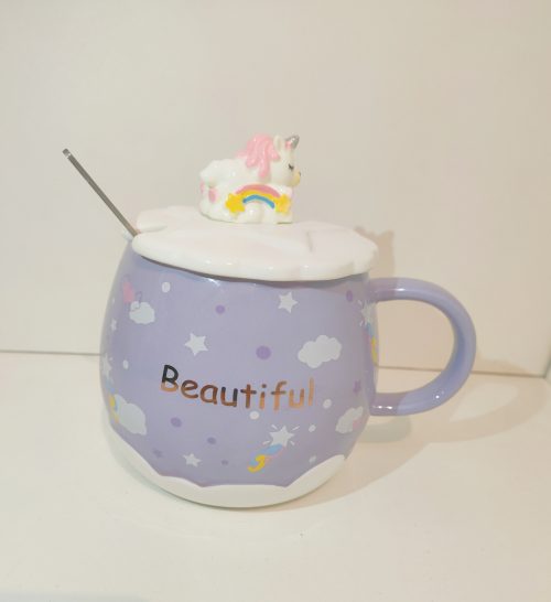 Rainbow Unicorn Ceramic Mug with Spoon: