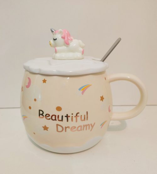 Rainbow Unicorn Ceramic Mug with Spoon: