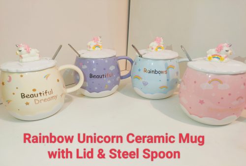 Rainbow Unicorn Ceramic Mug with Spoon: