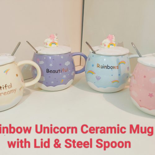 Rainbow Unicorn Ceramic Mug with Spoon: