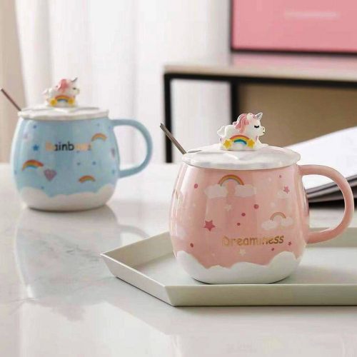 Rainbow Unicorn Ceramic Mug with Spoon: