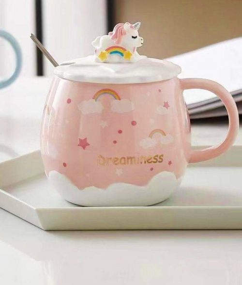 Rainbow Unicorn Ceramic Mug with Spoon: