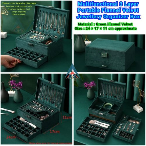 Multifunctional 3 Layer Portable Flannel Velvet Jewellery Organizer Box