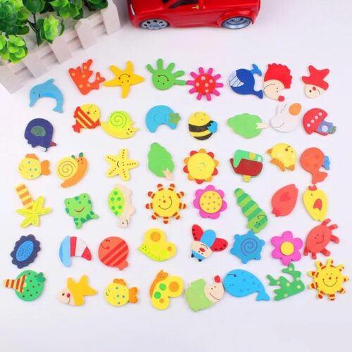 48 Pieces Cute Funny Wooden Fridge Magnet Stickers for Kids