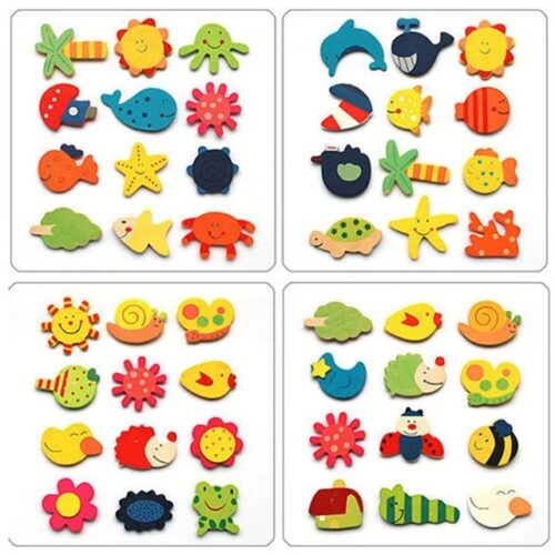 48 Pieces Cute Funny Wooden Fridge Magnet Stickers for Kids