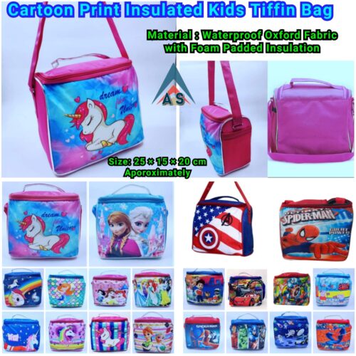 Cartoon Print Insulated Kids Tiffin Bag