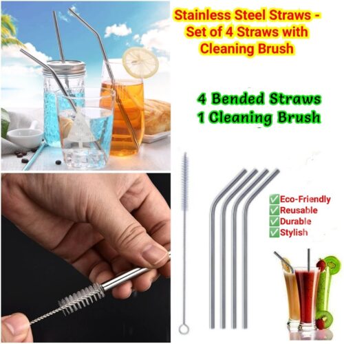 Stainless Steel Straw Set of 4 with Cleaning Brush