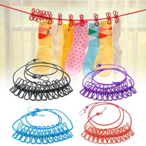 12 Clips Portable Stretchable Clothesline