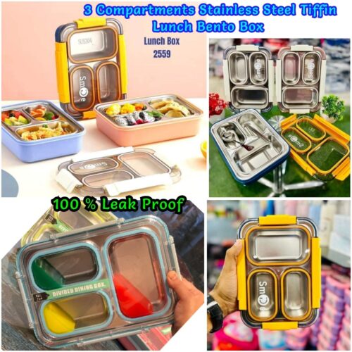 Individual Seal 3 Compartment Stainless Steel Tiffin Lunch Bento Box – 100% Leak Proof