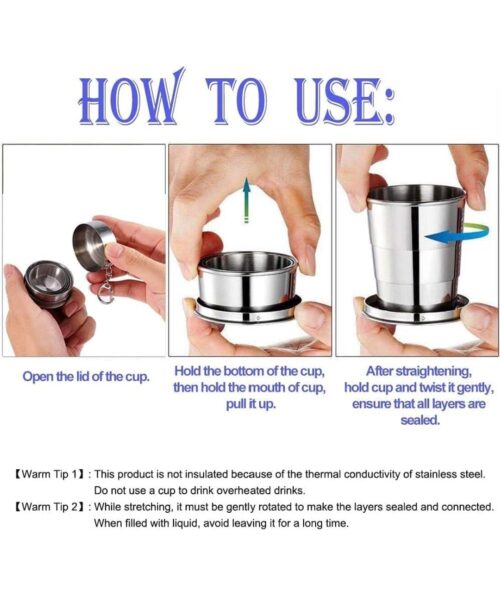 Stainless Steel Foldable Glass with Key Chain