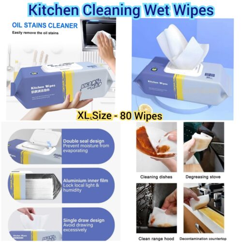 Kitchen Cleaning Wet Wipes- XL size - 80 Wipes