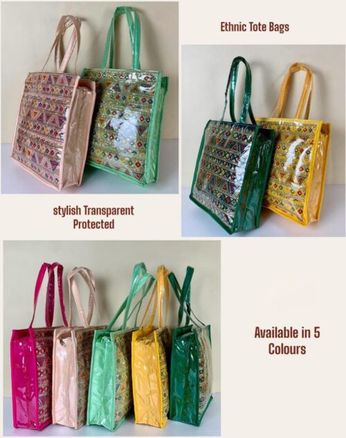 Stylish Ethnic Tote Bag in Banarasi Silk with Transparent Lamination