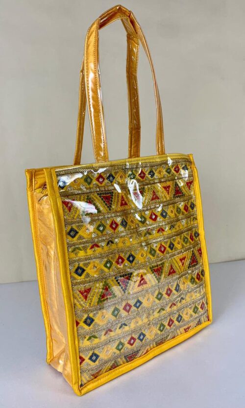 Stylish Ethnic Tote Bag in Banarasi Silk with Transparent Lamination