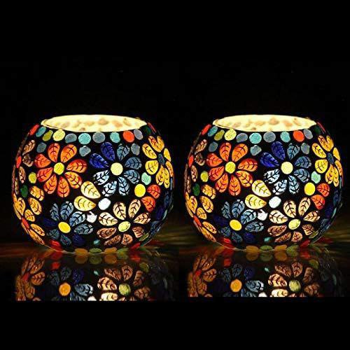 Ceramic Mosaic Glass Tealight Holders - Set of 2