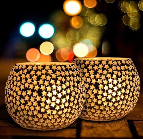 Ceramic Mosaic Glass Tealight Holders - Set of 2