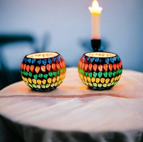 Ceramic Mosaic Glass Tealight Holders - Set of 2