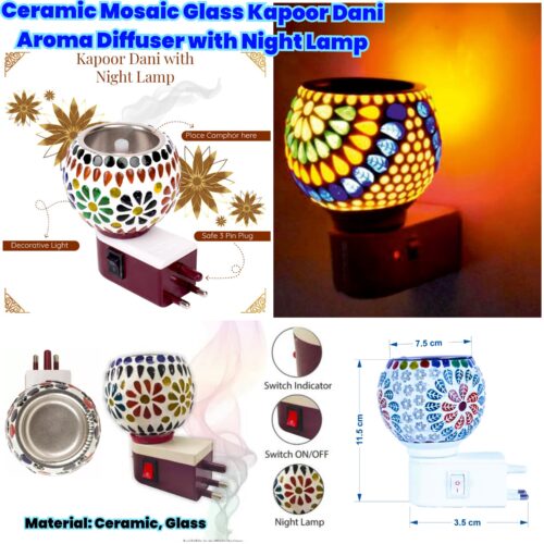 Ceramic Mosaic Glass Kapoor Dani Aroma Diffuser with Night Lamp