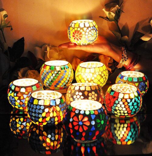Ceramic Mosaic Glass Tealight Holders - Set of 2