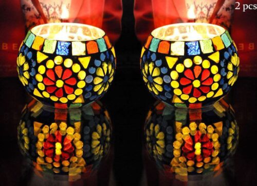 Ceramic Mosaic Glass Tealight Holders - Set of 2