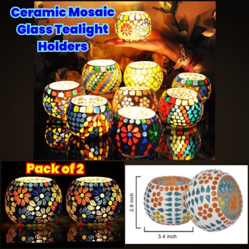 Ceramic Mosaic Glass Tealight Holders - Set of 2