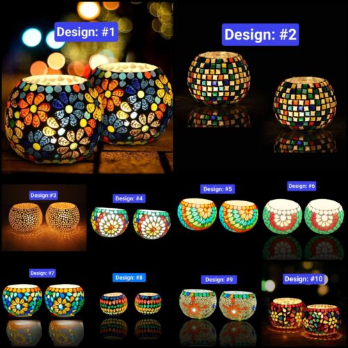 Ceramic Mosaic Glass Tealight Holders - Set of 2