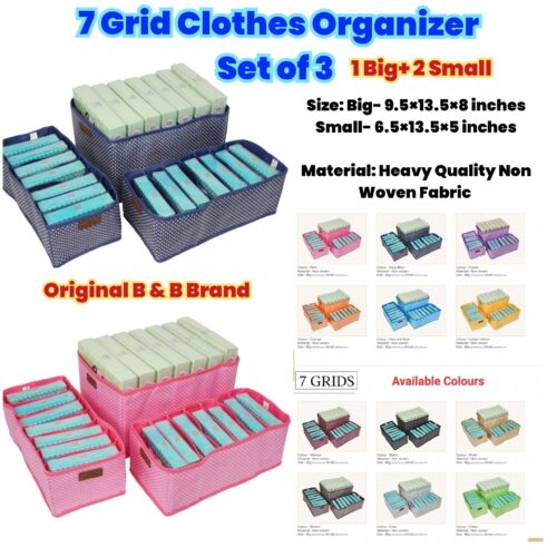 7 Grid Clothes Organizer - Set of 3 - (1 Big + 2 Small)