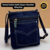 Denim Pocket Multi Zipper Shoulder Sling Bag