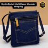Denim Pocket Multi Zipper Shoulder Sling Bag