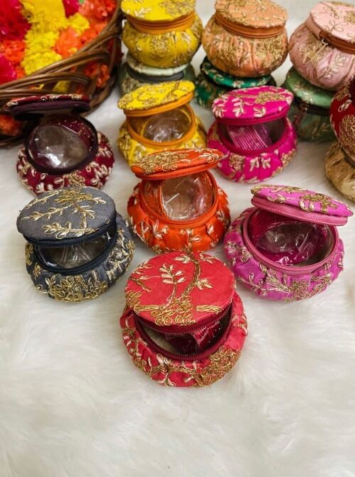 Zari Embroidery Matki Style Multipurpose /Jewellery / Gift Box