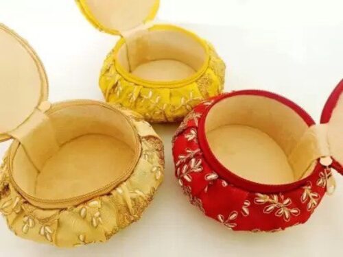 Zari Embroidery Matki Style Multipurpose /Jewellery / Gift Box