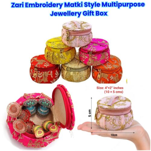 Zari Embroidery Matki Style Multipurpose /Jewellery / Gift Box