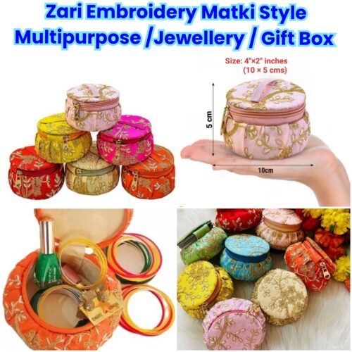 Zari Embroidery Matki Style Multipurpose /Jewellery / Gift Box