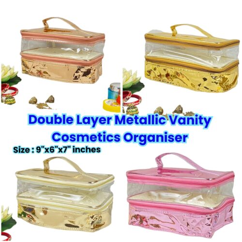 Double Layer Metallic Vanity Cosmetics Organiser