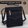 Denim Pocket Multi Zipper Shoulder Sling Bag