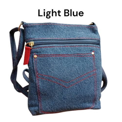 Denim Pocket Multi Zipper Shoulder Sling Bag