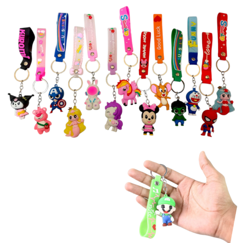 Silicone 3D Cute Cartoon Keychain with Strap