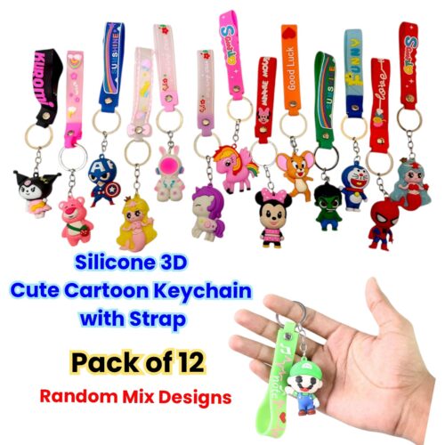 Silicone 3D Cute Cartoon Keychain with Strap