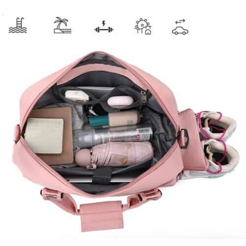 Pleated Fitness Gym and Travel Duffel Bag with Shoe Compartment