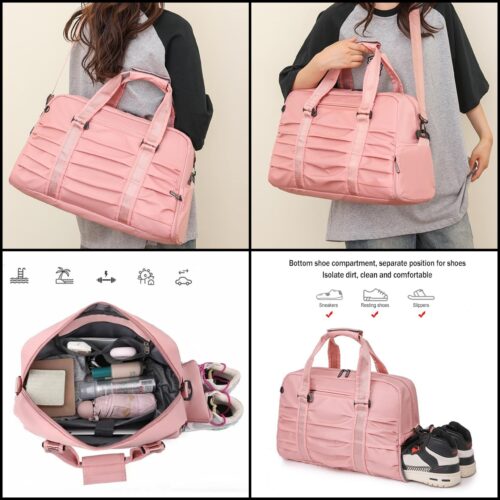 Pleated Fitness Gym and Travel Duffel Bag with Shoe Compartment