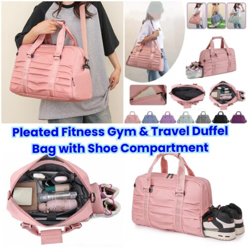 Pleated Fitness Gym and Travel Duffel Bag with Shoe Compartment