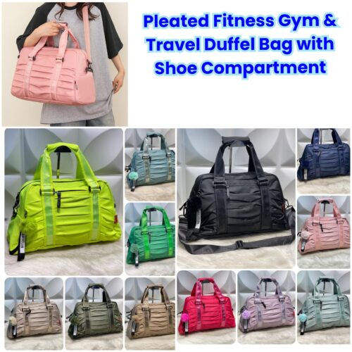 Pleated Fitness Gym and Travel Duffel Bag with Shoe Compartment
