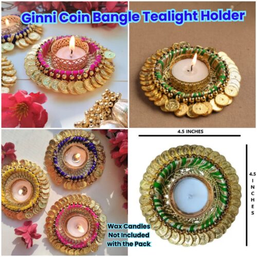 Alternative view of Decorative Ginni Coin / Golden Coin Tealight Candle Holders – Set of 2