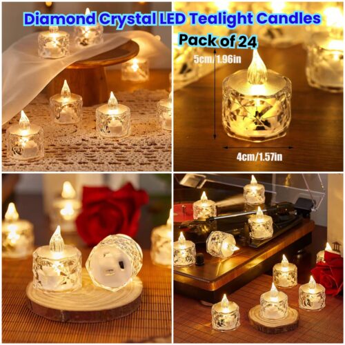 Diamond Crystal LED Tealight Candles - Pack of 24