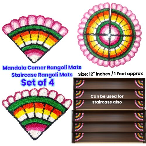Mandala Corner Rangoli Mats / Staircase Rangoli Mats - Set of 4